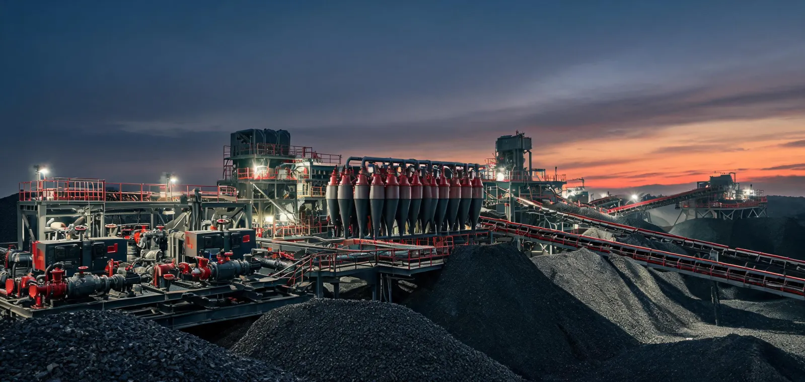 Slurry pumps operating beside a hard rock processing plant