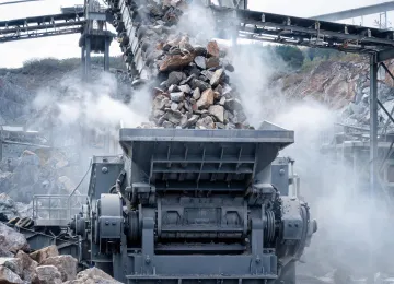 Primary jaw crusher receiving hard rock ore